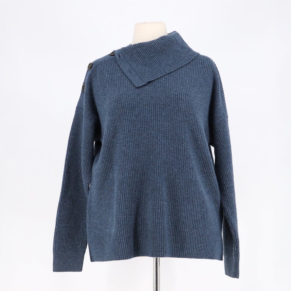 MADEWELL Button-Shoulder Turtleneck Wool-Blend Sweater Heather Twilight Size L